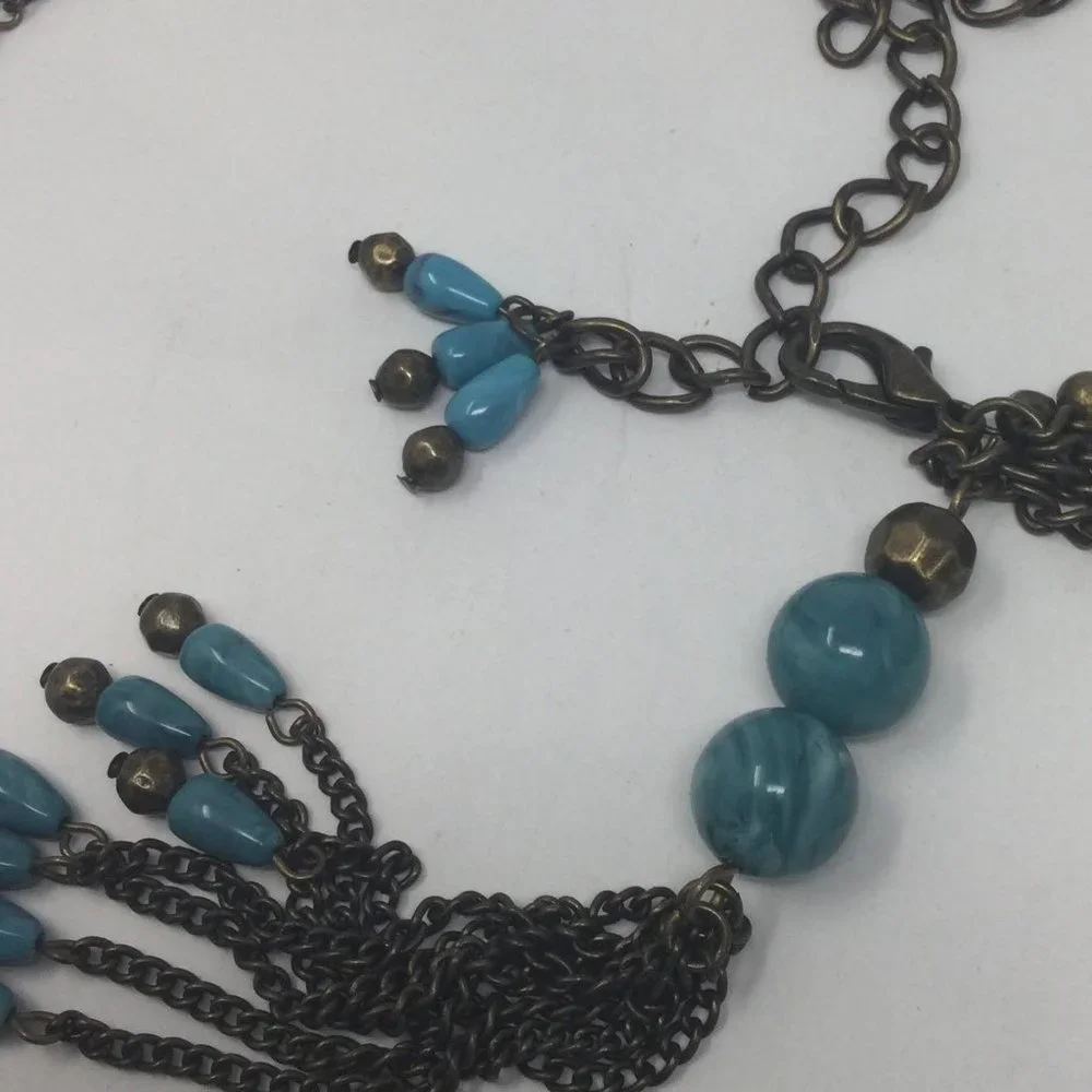 Multi Chain & Turquoise Stone Beaded Tassel Belt M/L